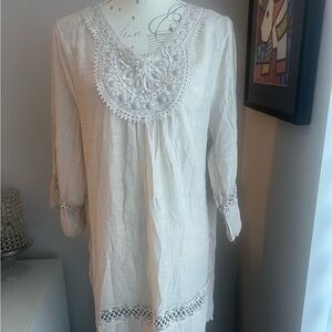 Lace And Bead V-Neck Tunic Sand Coverup Women’s Size XX Large